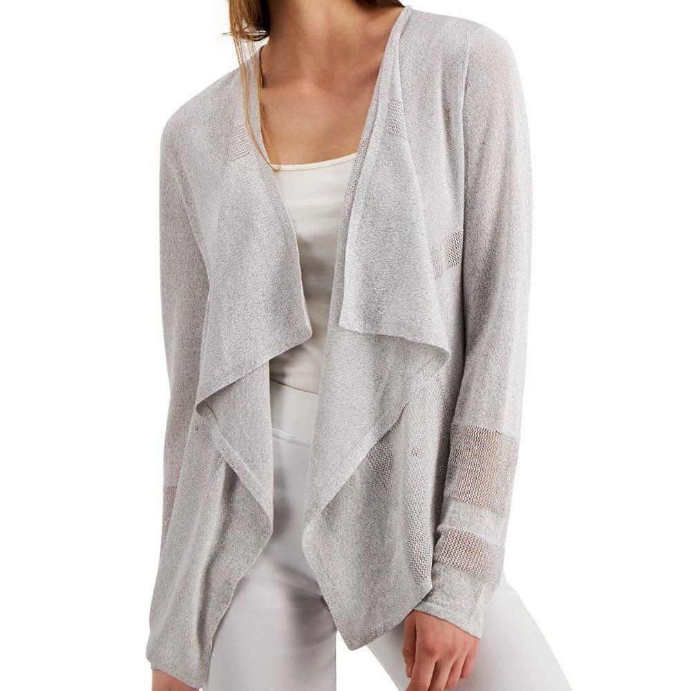 Alfani Metallic Thread Mixed-Stitch Open Cardigan in Gray/Silver- NEW